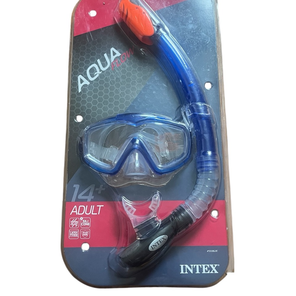 Intex Adult Snorkel Set Mask & Snorkel Aqua Flow Silicone Tempered Glass New